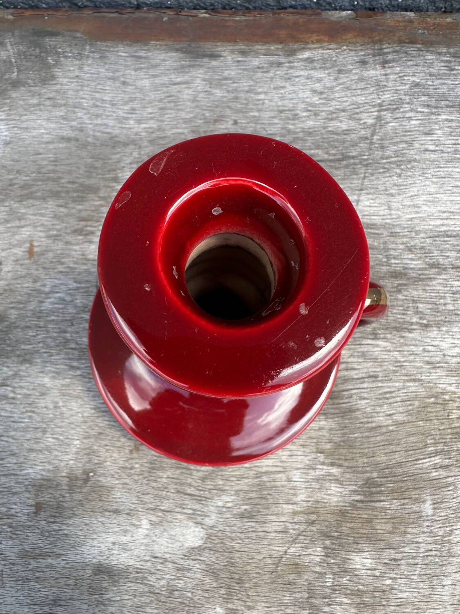St-Clement Bordeaux Ceramic Candle Holder with Gold Trim - 50s