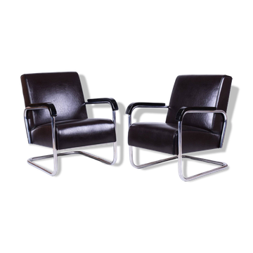 Bauhaus Leather Armchairs from Hynek Gottwald, Czech, 1930s, Set of 2