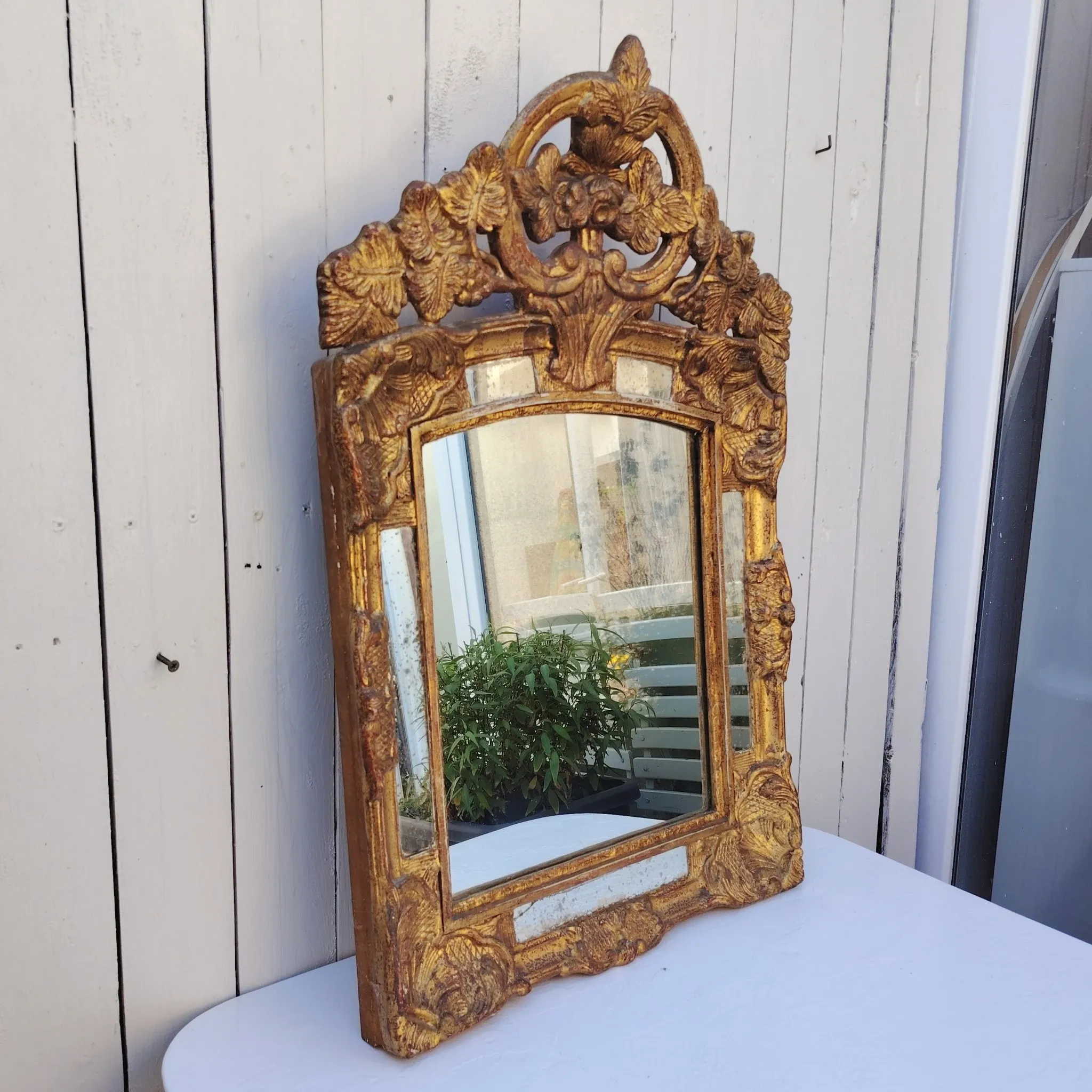Golden wooden mirror, glazing, Italian, vintage decoration