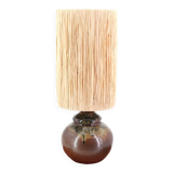 Puisaye stoneware lamp, raffia lampshade, 70s