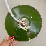 Vintage lampshade pendant light in green enameled sheet metal