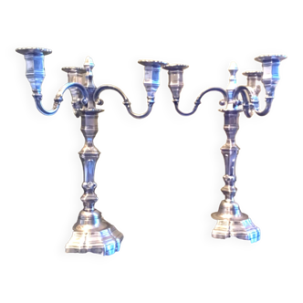 Pair of silver-plated candlesticks with three lights, Regency style