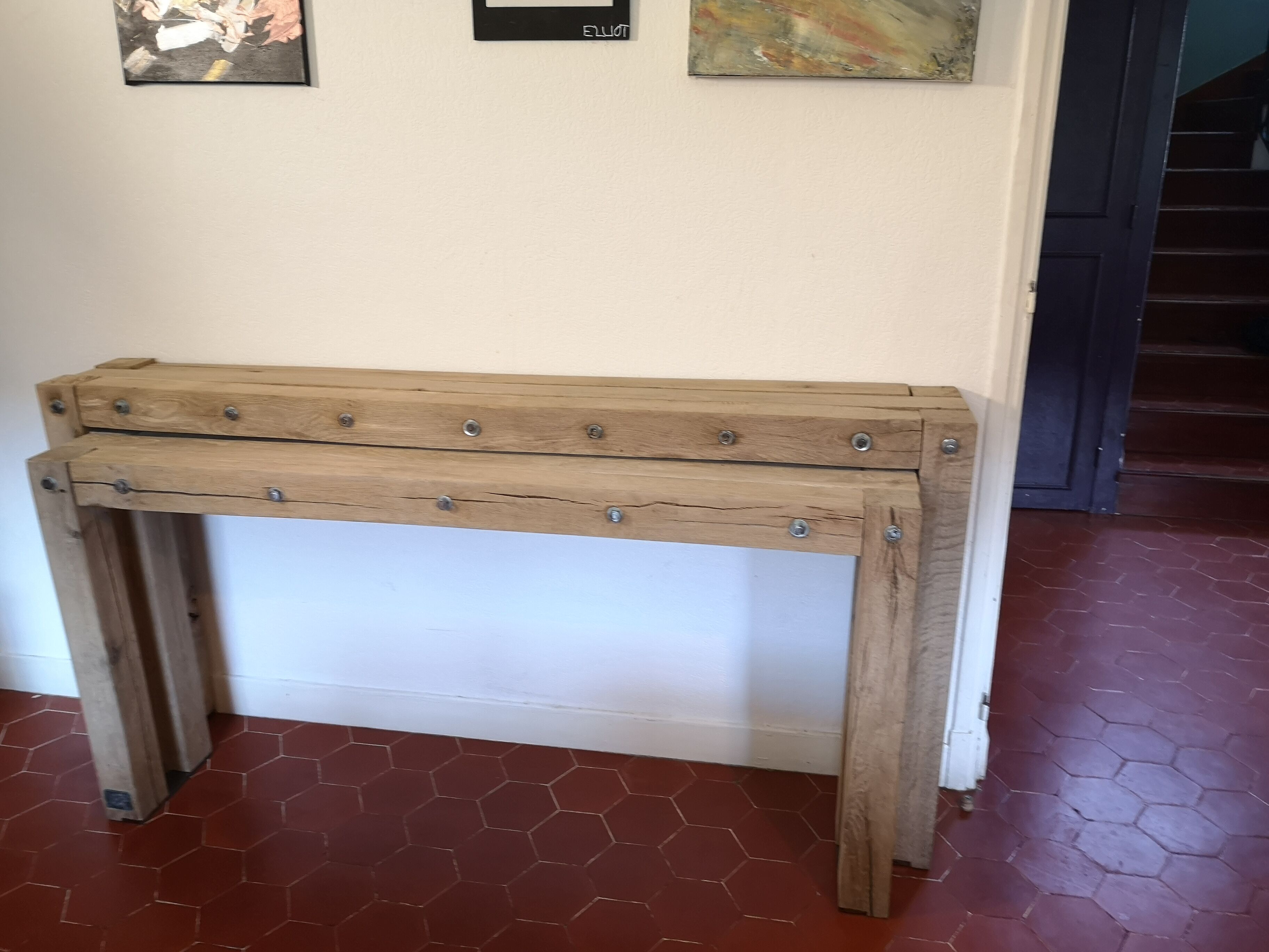 paire de console en chêne massif et metal
