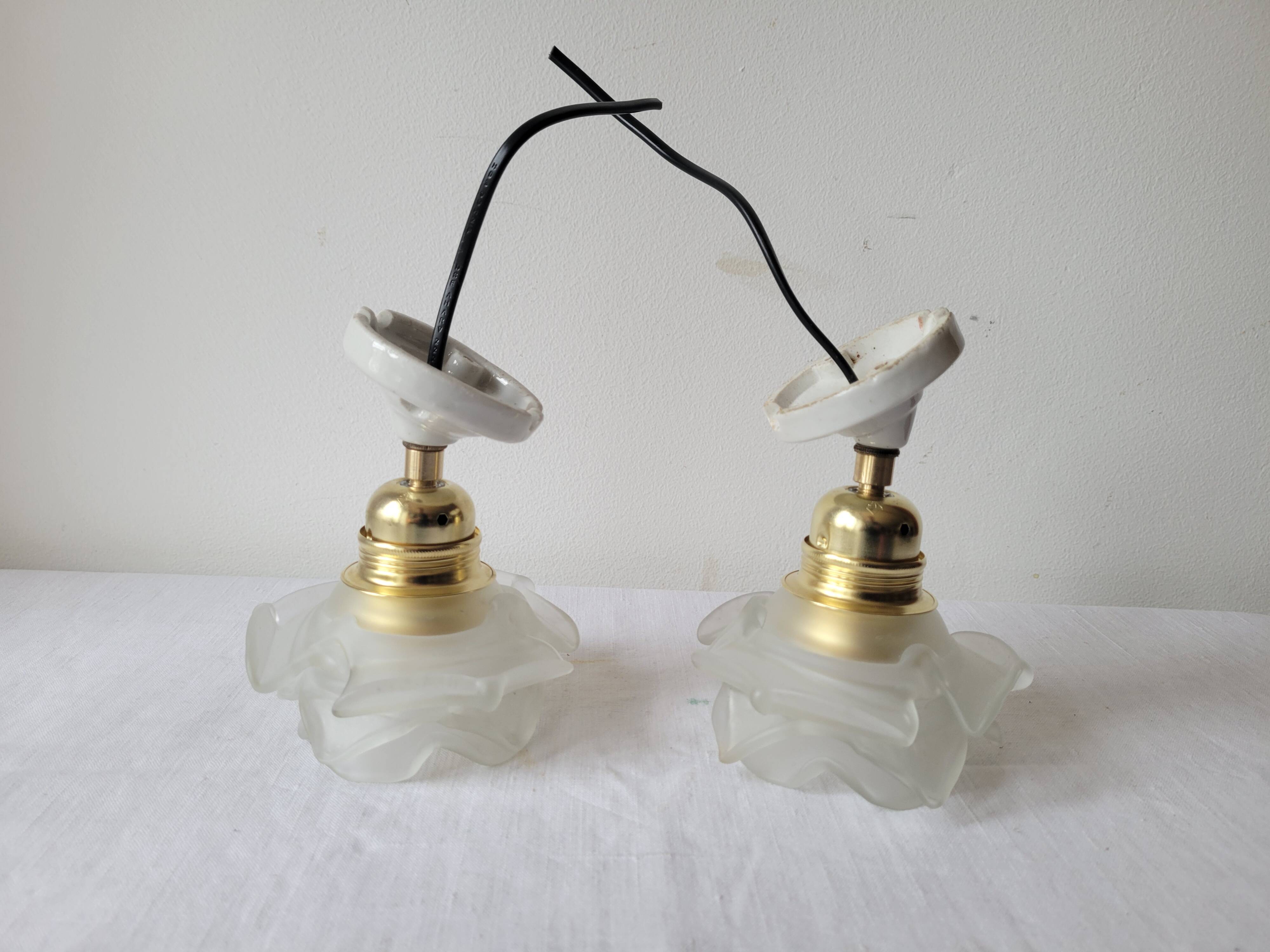 Duo of glass and porcelain flower wall lights