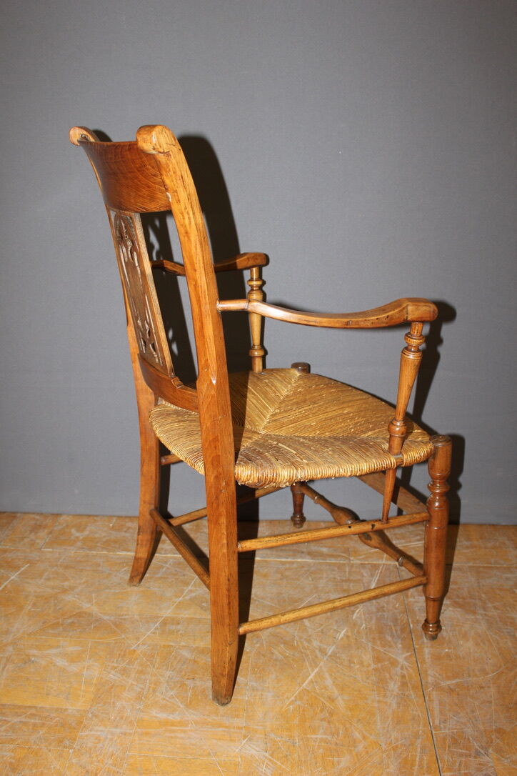 Pair of straw armchairs in cherry wood Directoire early XIX