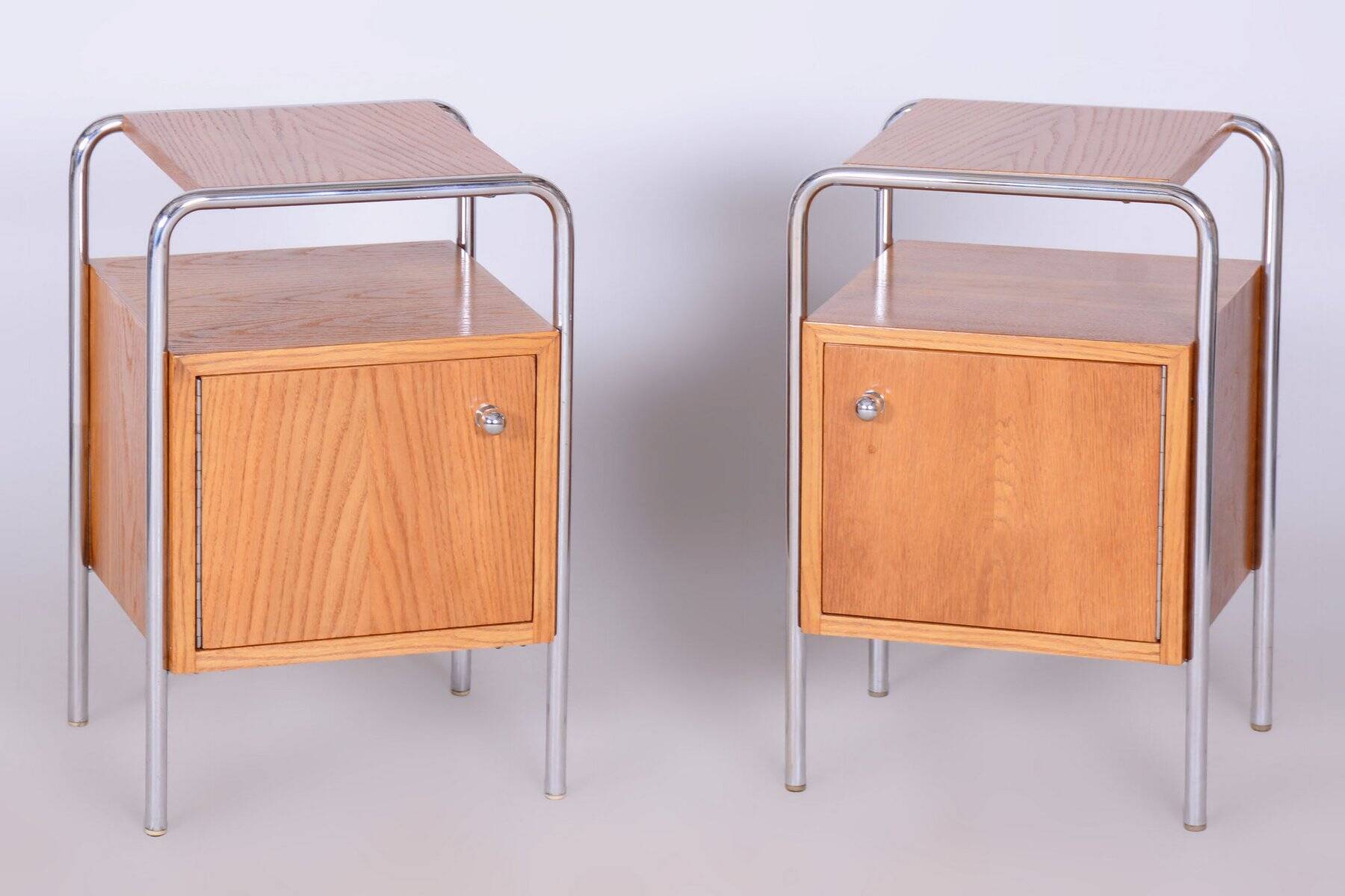 Bauhaus Chrome Bedside Tables attributed to R. Slezák, Former Czechoslovakia, 1930s, Set of 2