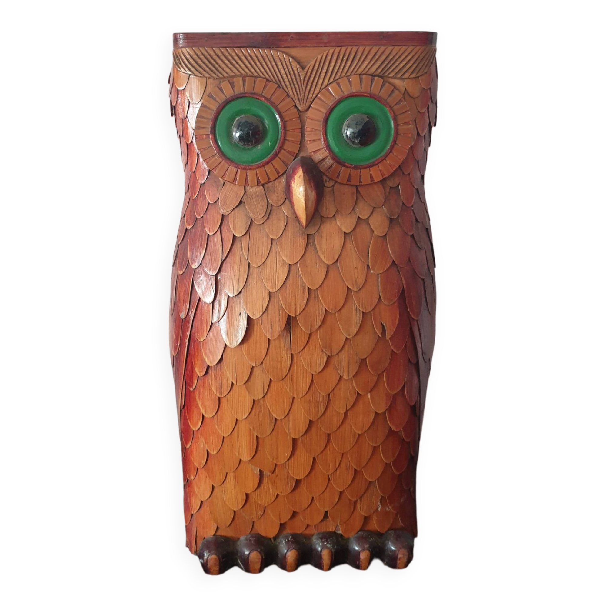 Porte parapluie forme de hibou bois et osier
