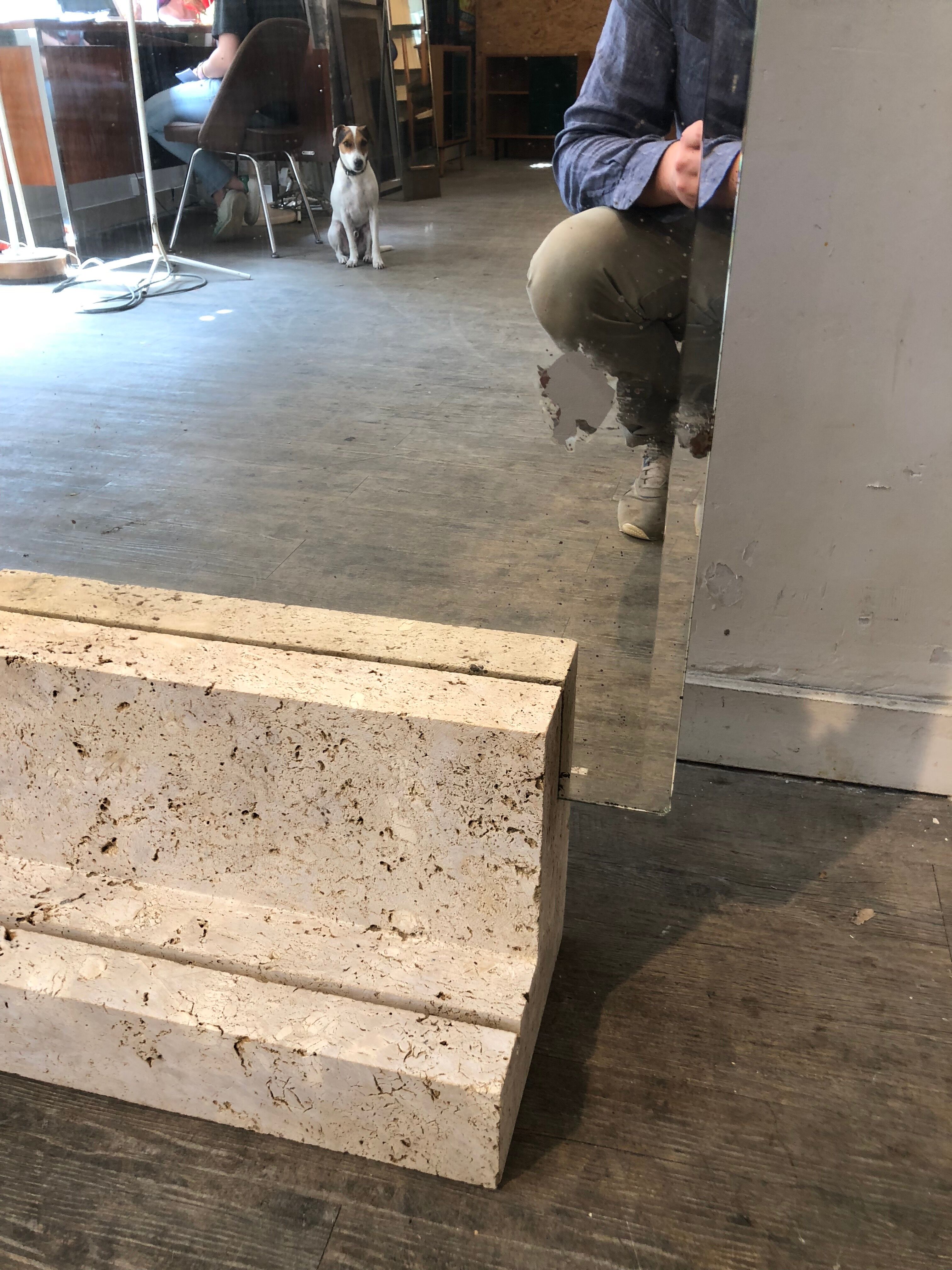 Mirror on foot 1970 travertine