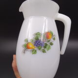 Pitcher or broc in opaline Arcopal fruit décor 1970