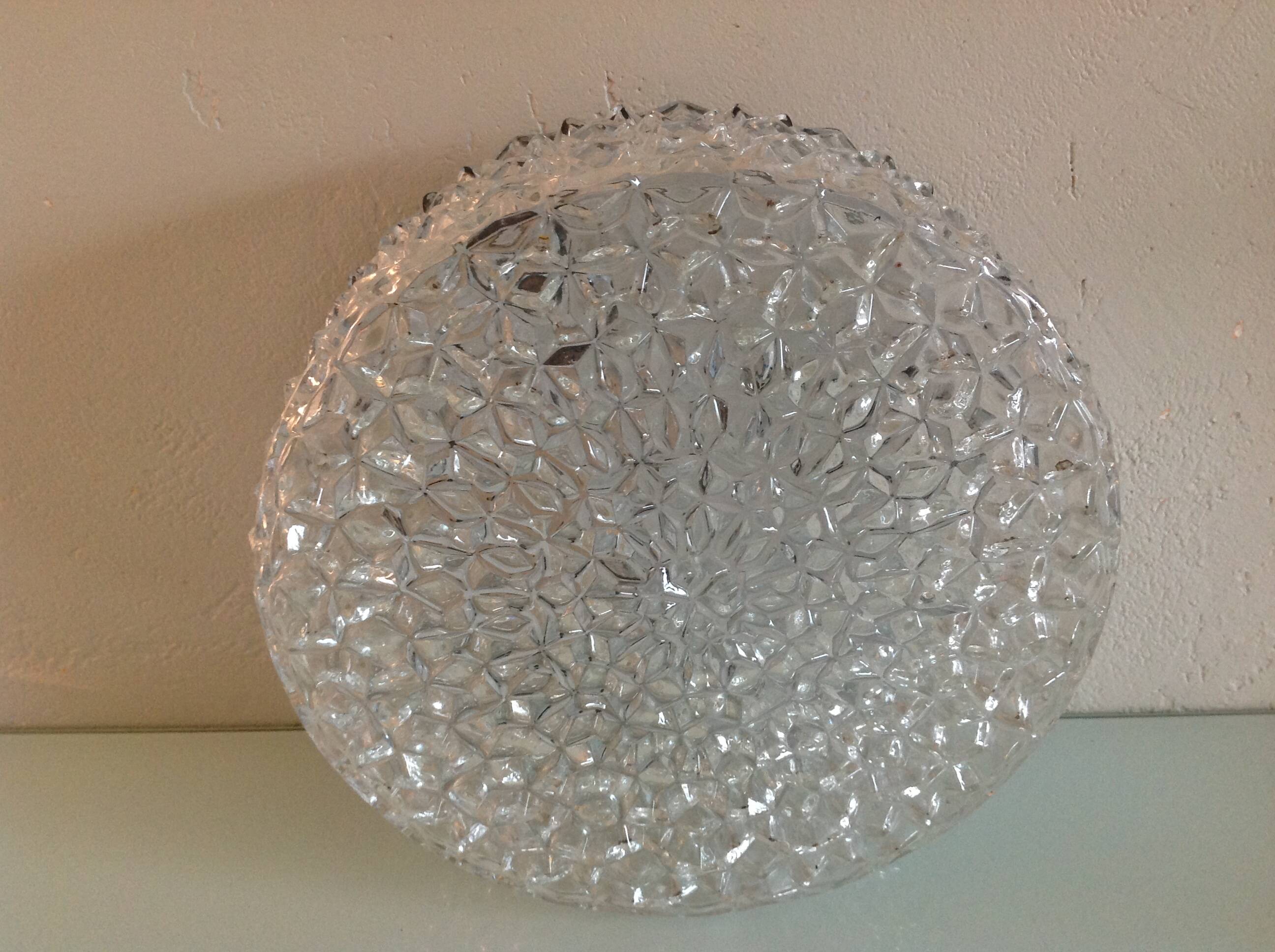 Plafonnier rond en verre pointes de diamants par RZB Leuchten / vintage années 60-70