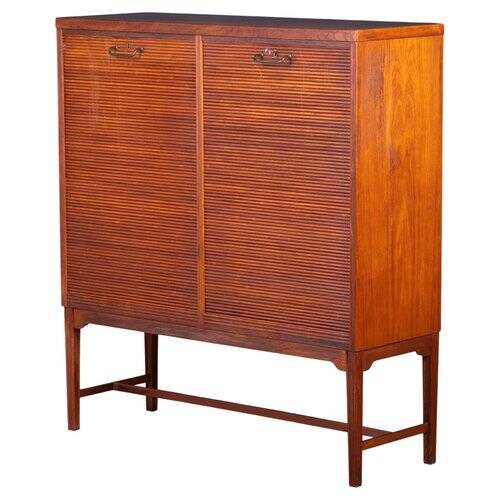 Teak Drum Cabinet with Brass Handle, Denmark, 1960s