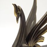 French Art Deco Bronzed Effect Spelter Swan Book Ends Black Marble Base