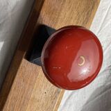 Wall-mounted coat rack with 3 hooks, vintage 1960s red lacquered metal.