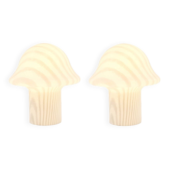 Paire de lampes de table champignons rayées de Peill & Putzler, Allemagne, 1970s