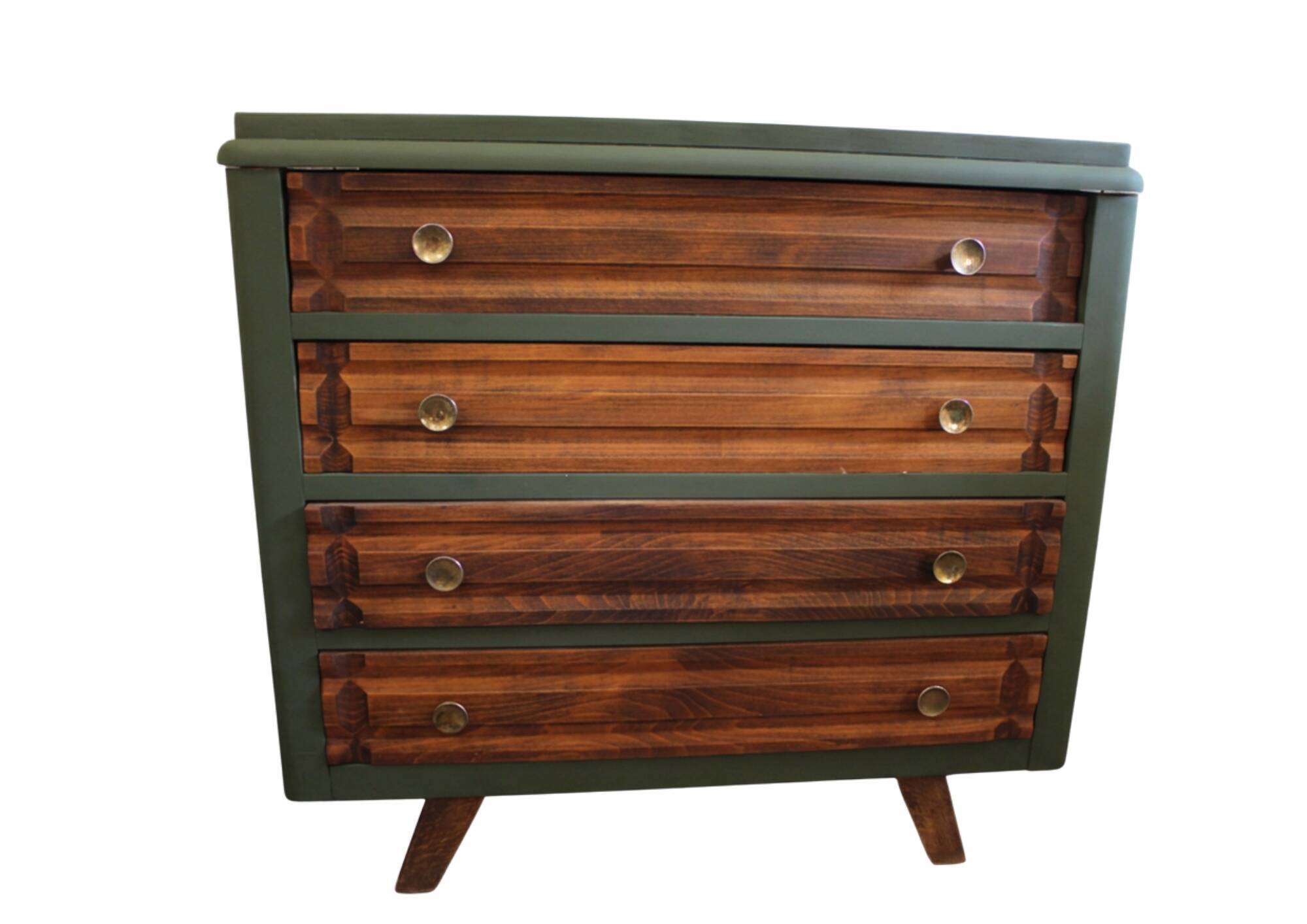 Commode vintage 4 tiroirs verte et bois