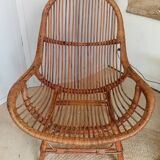 Pair of high-back rattan armchairs