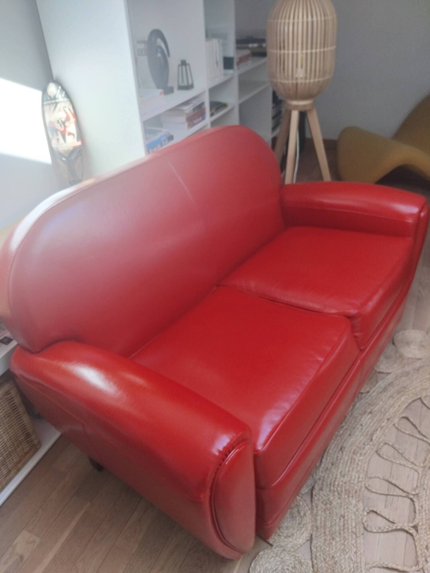 Red 2-seater Club Sofa in coated leather – Maison Pavane