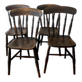 Antique set of 4 farmhouse patinated oak dining chairs, 19th century