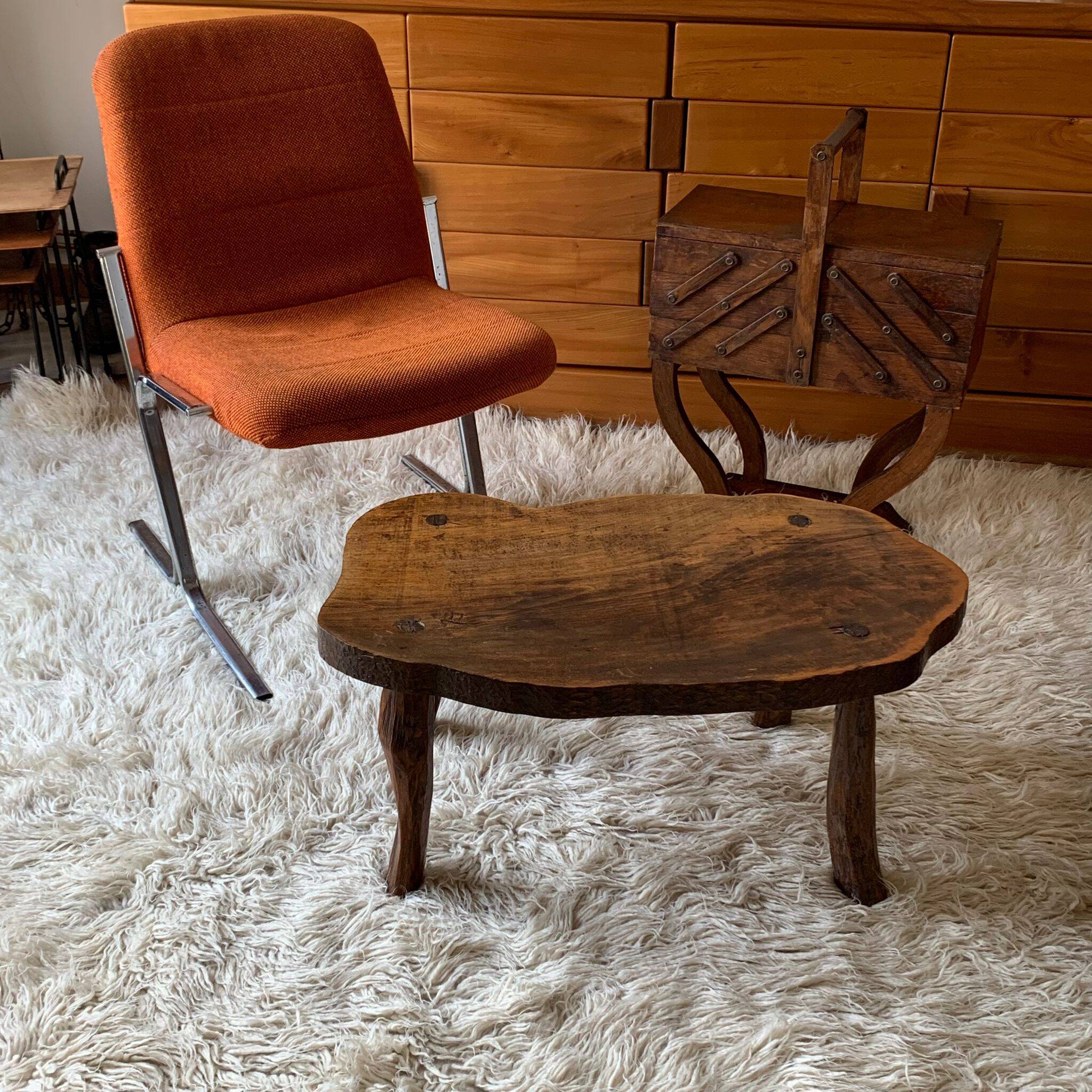 Fauteuil vintage en tweed orangé