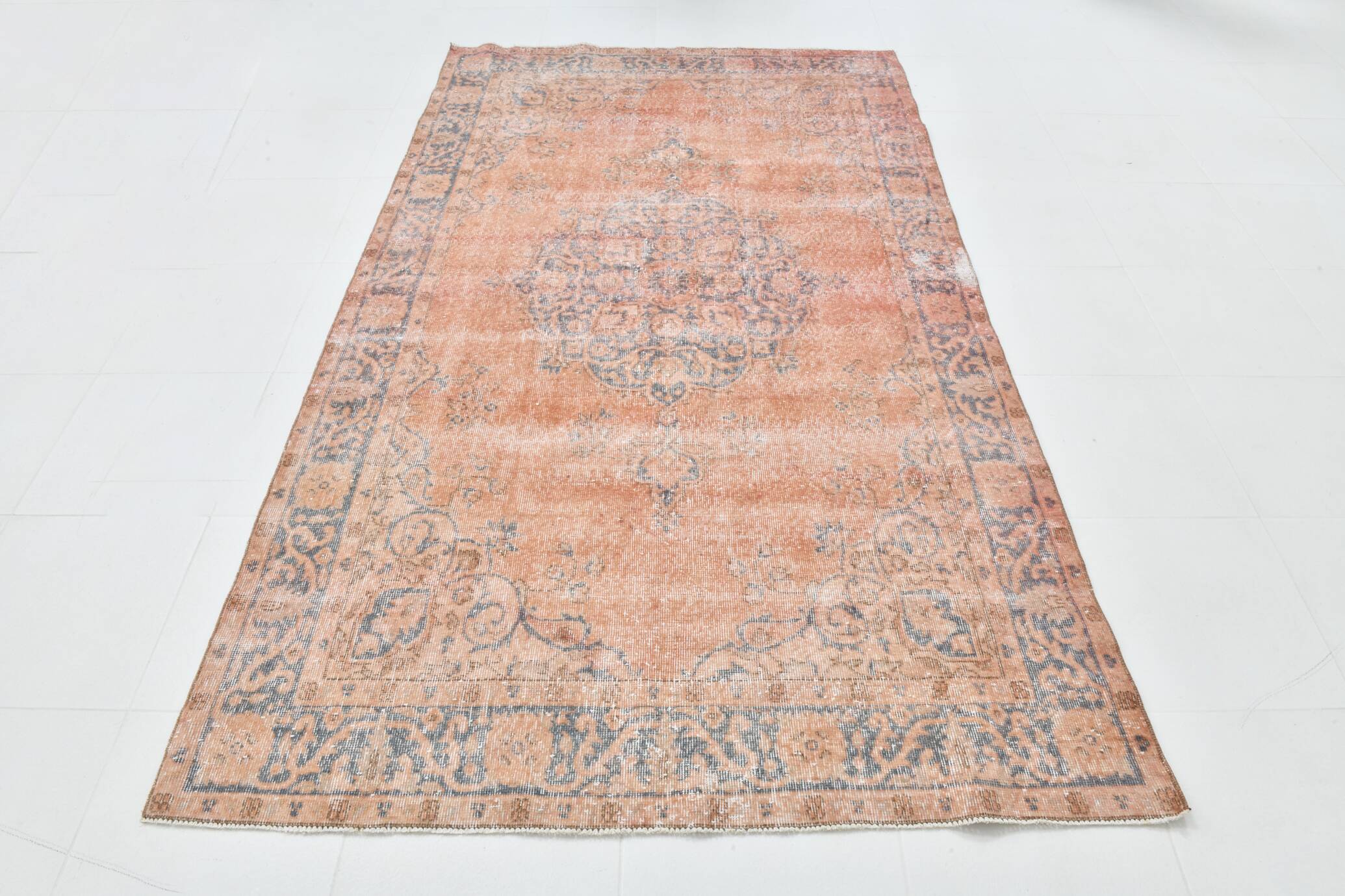 5'0 x 8'7 Ft Terracotta & Faded Blue Floral Vintage Persian Rug, 153x261 Cm