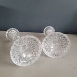 Pair of antique molded glass candlesticks