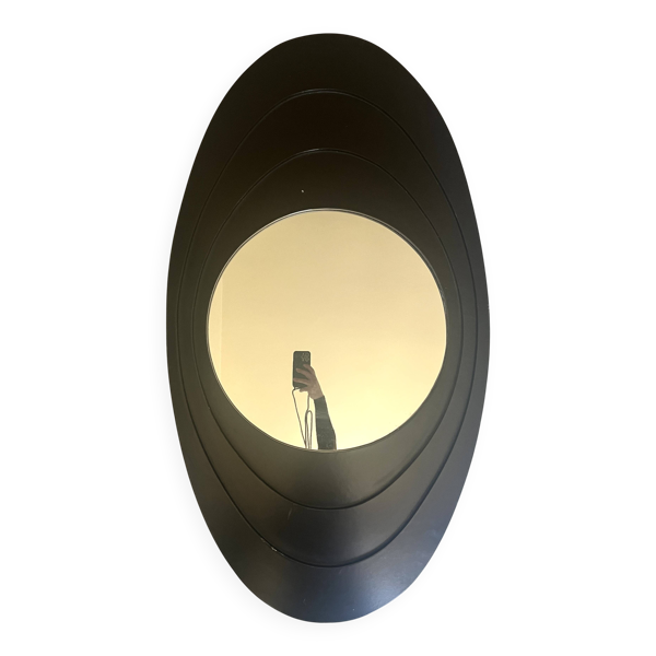 Grand miroir ovale italien moderniste, design space age 1970