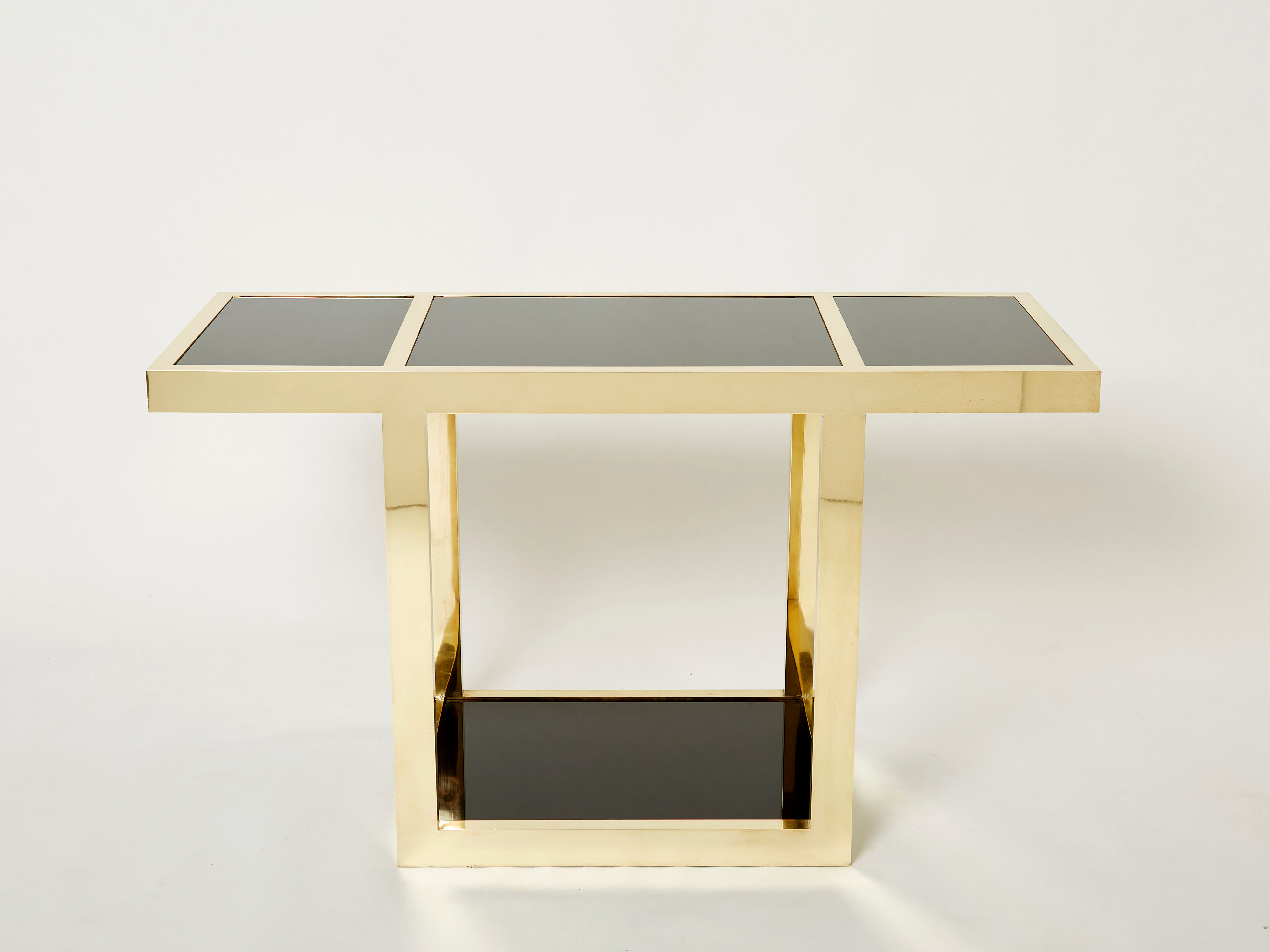 Italian console brass black opaline glass 1970s