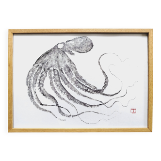 Framed art print, "Octopus print" (gyotaku)