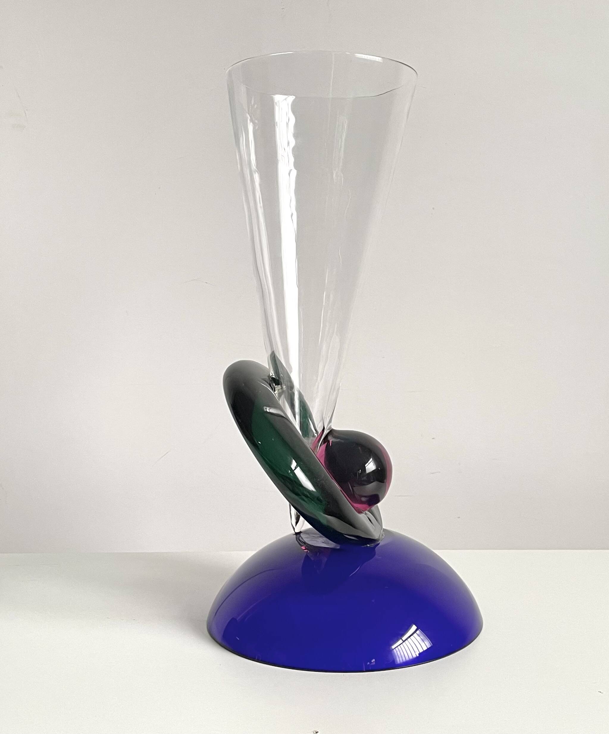 XL Size 1980s Memphis Design Style Glass Vase