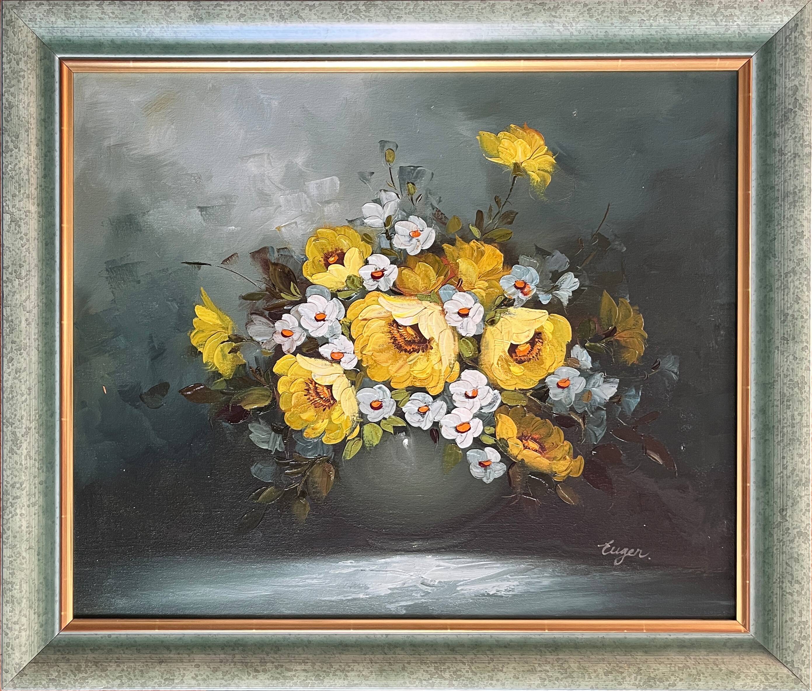 HST painting "Bouquet of flowers in a vase" signed + cadere ec. XX°