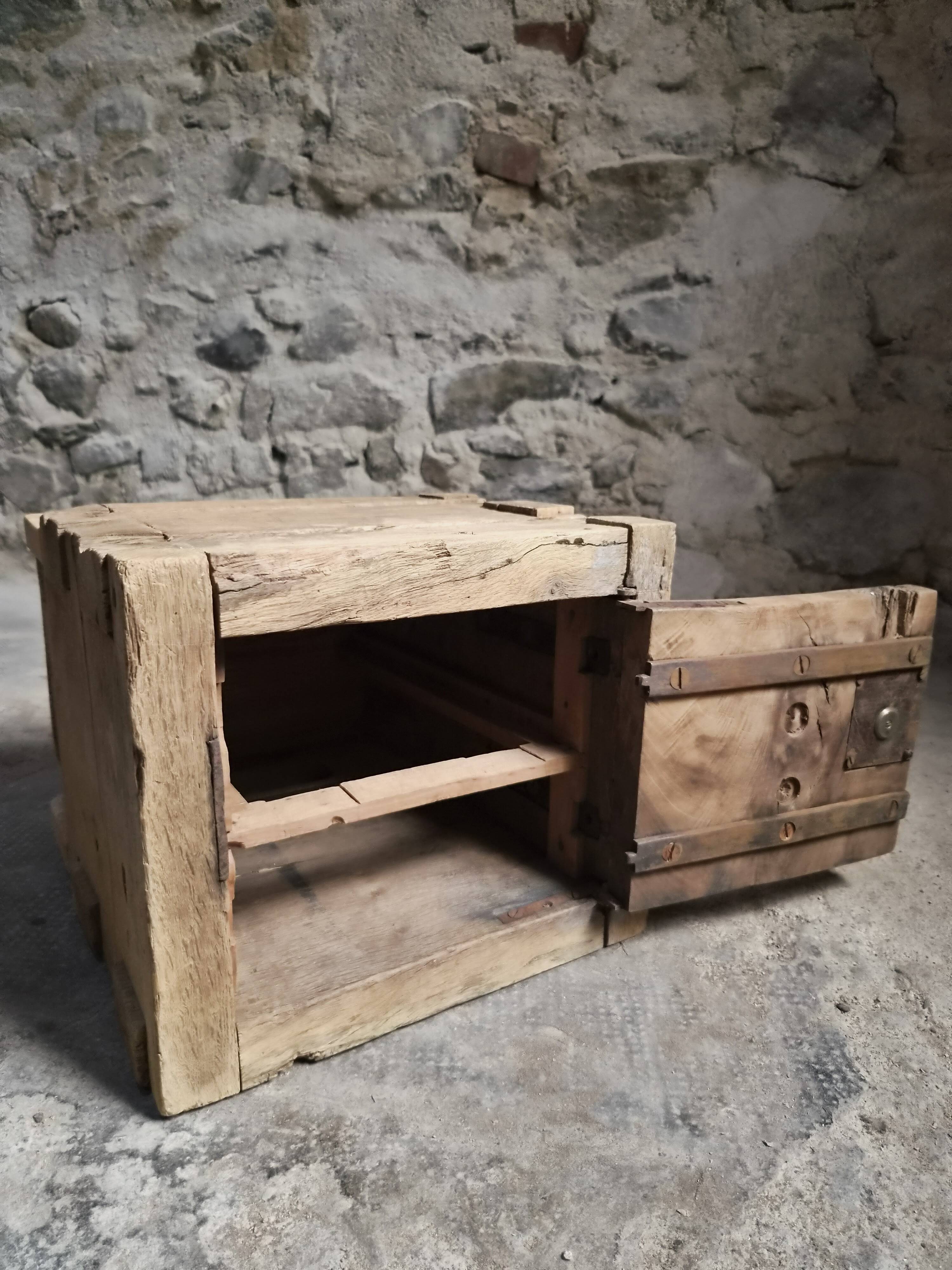 French antique oak safe, lockable rustic chest, circa 1750–1850.
