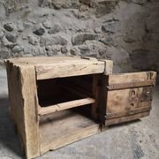 French antique oak safe, lockable rustic chest, circa 1750–1850.