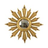 Vintage Wooden Sunburst Sun Mirror Convex France 51cm