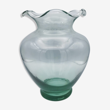 Vase en verre soufflé à collerette nuances de vert 25 cm