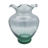 Vase in glass blown to collerette shades of vert 25 cm