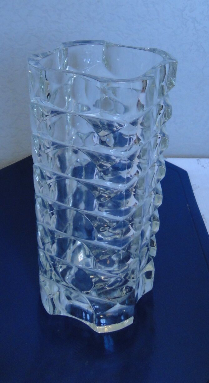 Vase ancien verre transparent 4 faces annees 60