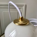 Ensemble de 4 suspensions tulipes en opaline orange dégradé fil orange et blanc années 70