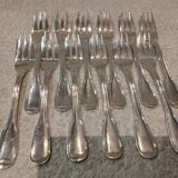12 silver-plated metal cake forks by Argental silversmiths with a decorative pattern