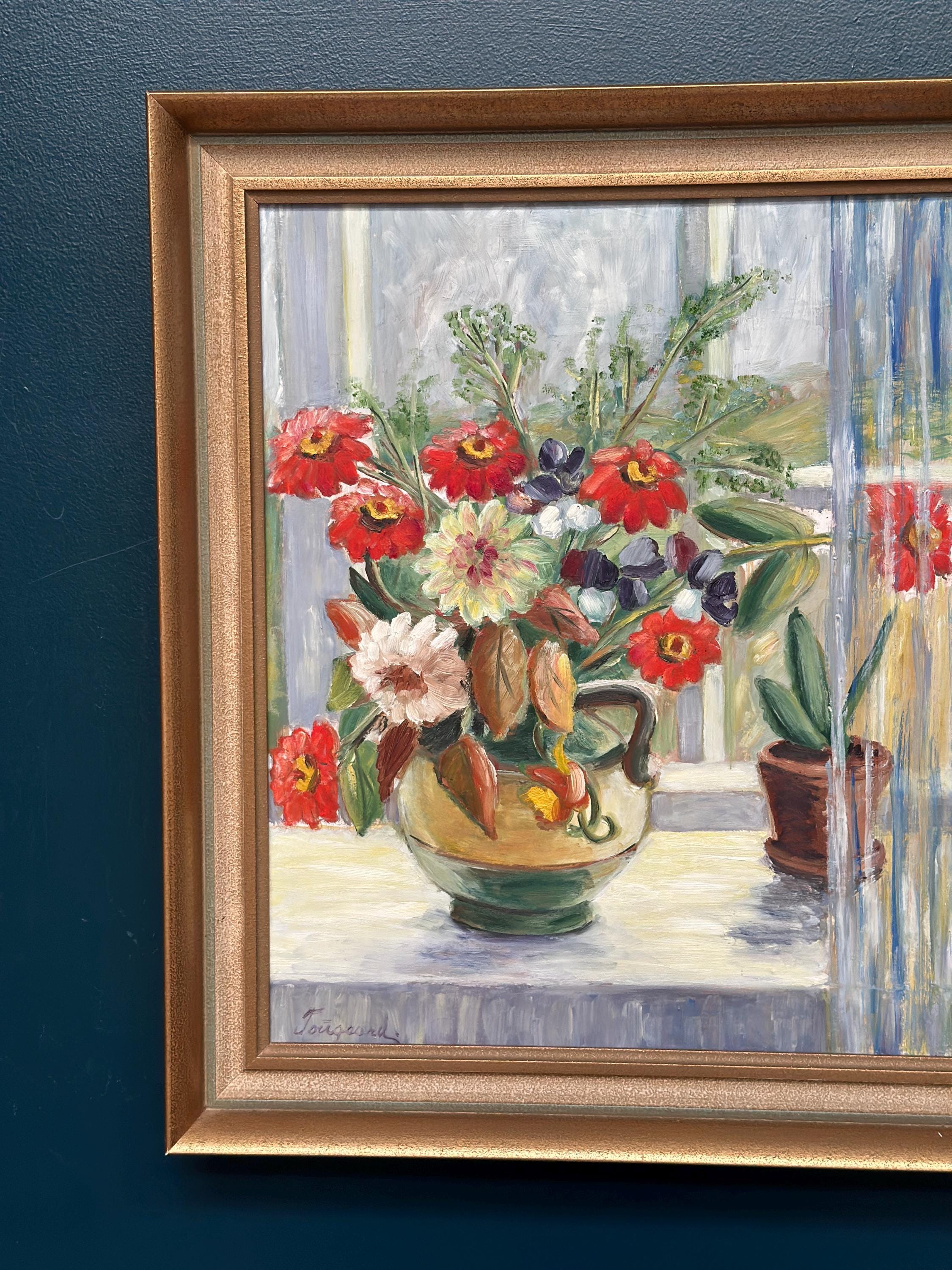 Original Danish Oil on Panel – “Flower Still Life” by Gerda Tougaard