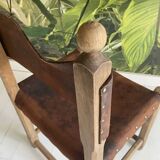 Unique Hungarian Artisanal Oak and Leather Chair