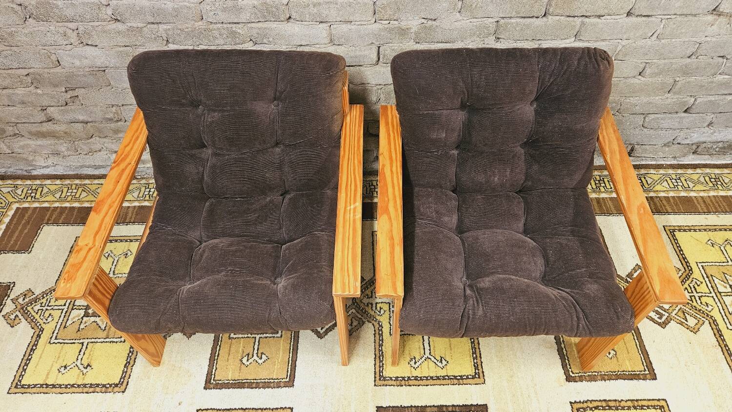 Pair of Yngve Ekström pine armchairs, 1970s