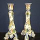 Pair of large polychrome ceramic candlesticks – Floral decoration – H 34 cm