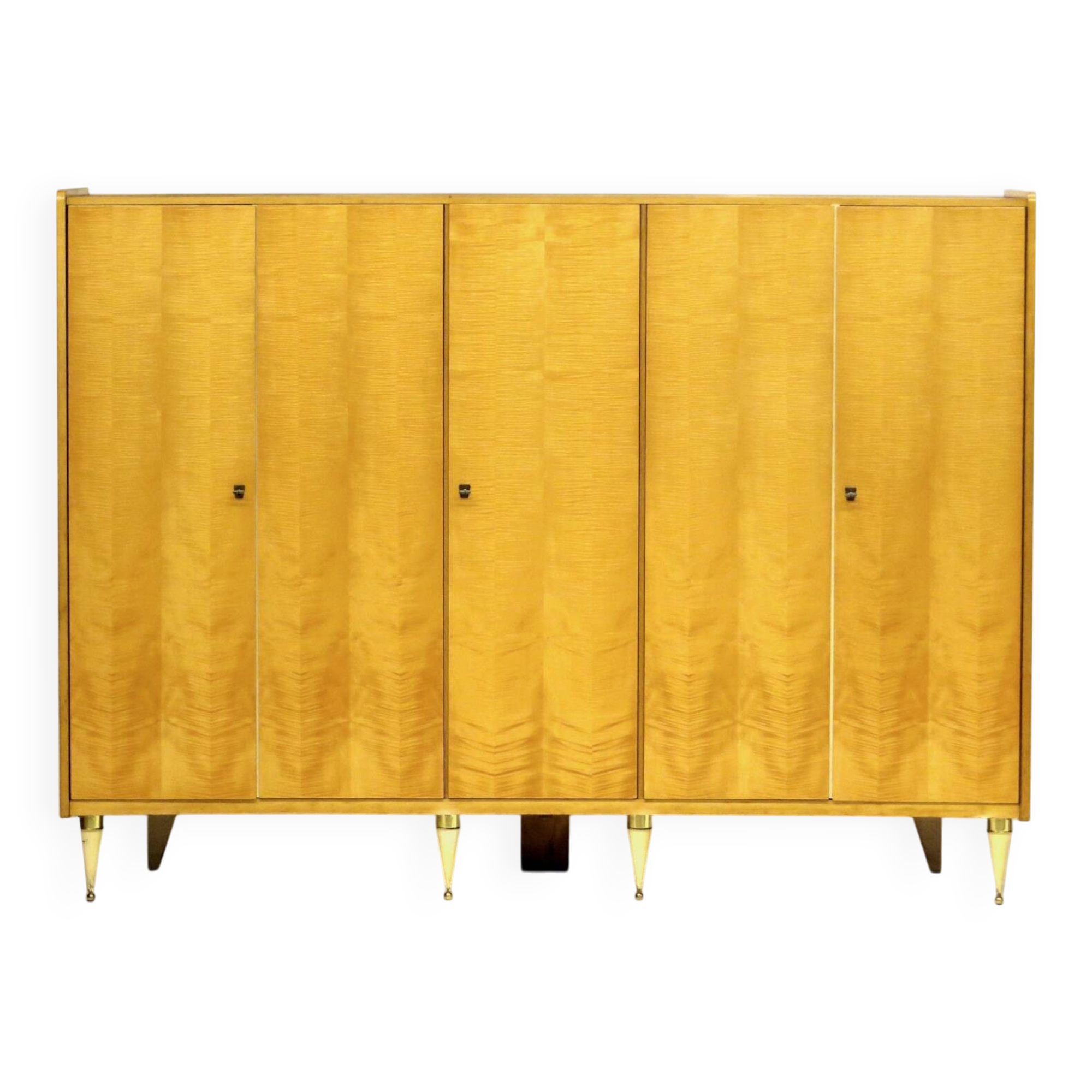 Large vintage mid century modern 5-door wardrobe in flamed maple, 1960s