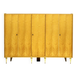 Large vintage mid century modern 5-door wardrobe in flamed maple, 1960s
