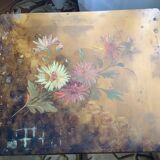 Set of 3 art nouveau wooden nesting tables with floral decoration