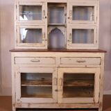 Comptoir de marchand en teck birmane patine blanche d’origine