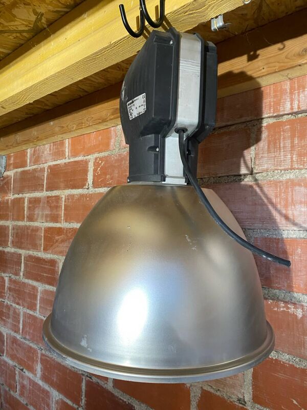 Suspension Ancienne Industrielle Metal Gris Avec Variateur Vintage