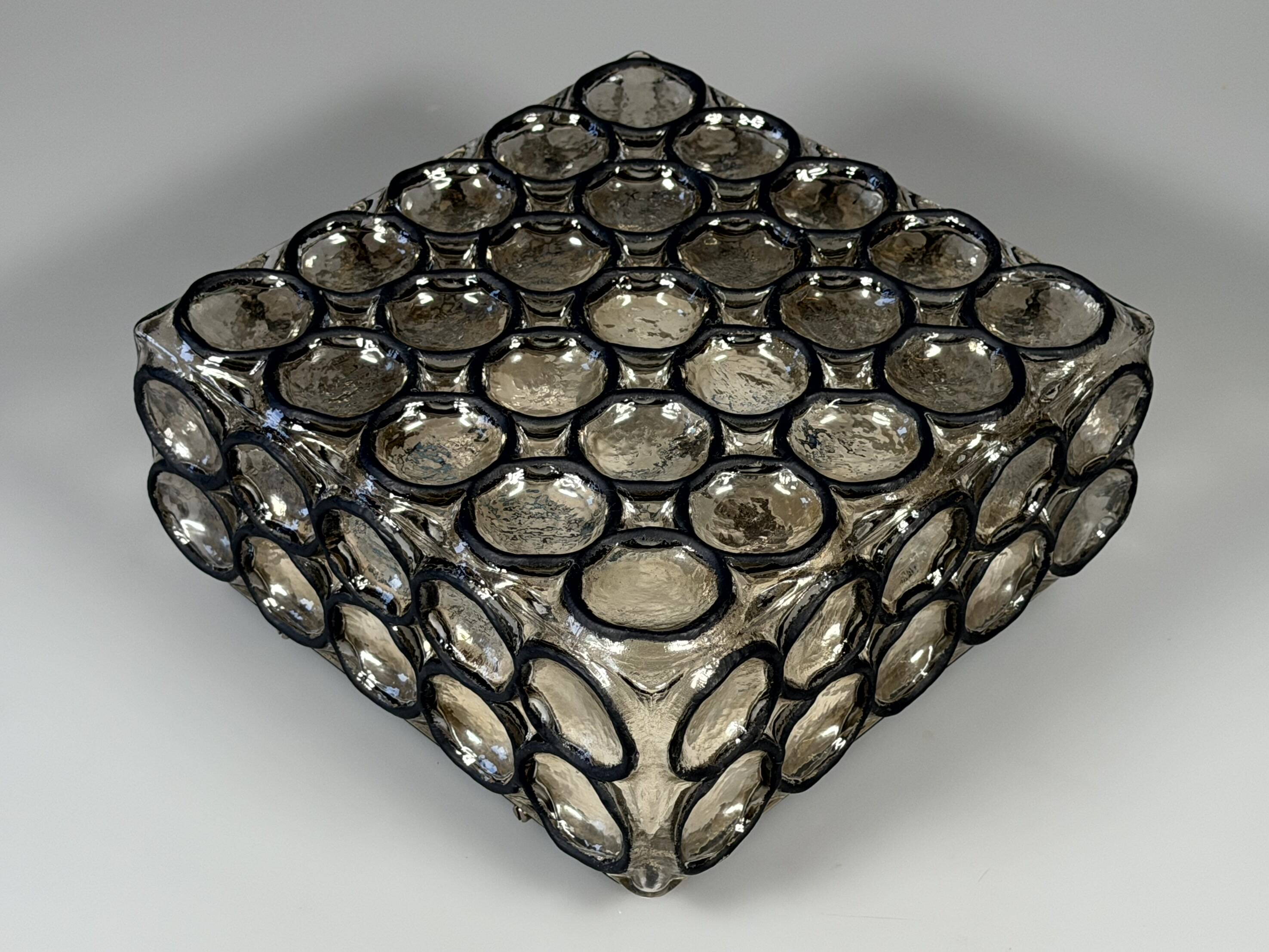 60s 70s Ceiling Lamp Plafoniere Glashütte Limburg Germany Glass & Metal