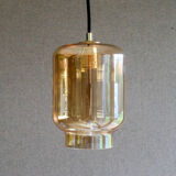 Suspension ancienne en verre ambré translucide - livrée avec cable et ouille neuve - circa 1970