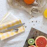 Set of 4 yellow vichy towels & white cotton gas